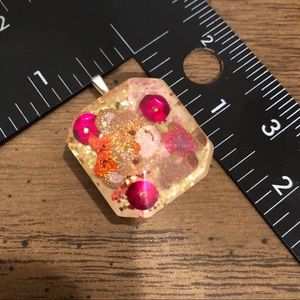 Handmade bear on glitter & sequin resin charm